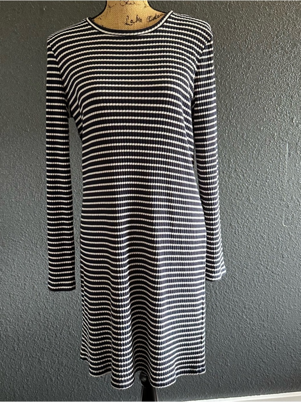 Michael Kors XL Navy White Stripe Knit Dress Long Sleeve Stretch Casual Classic